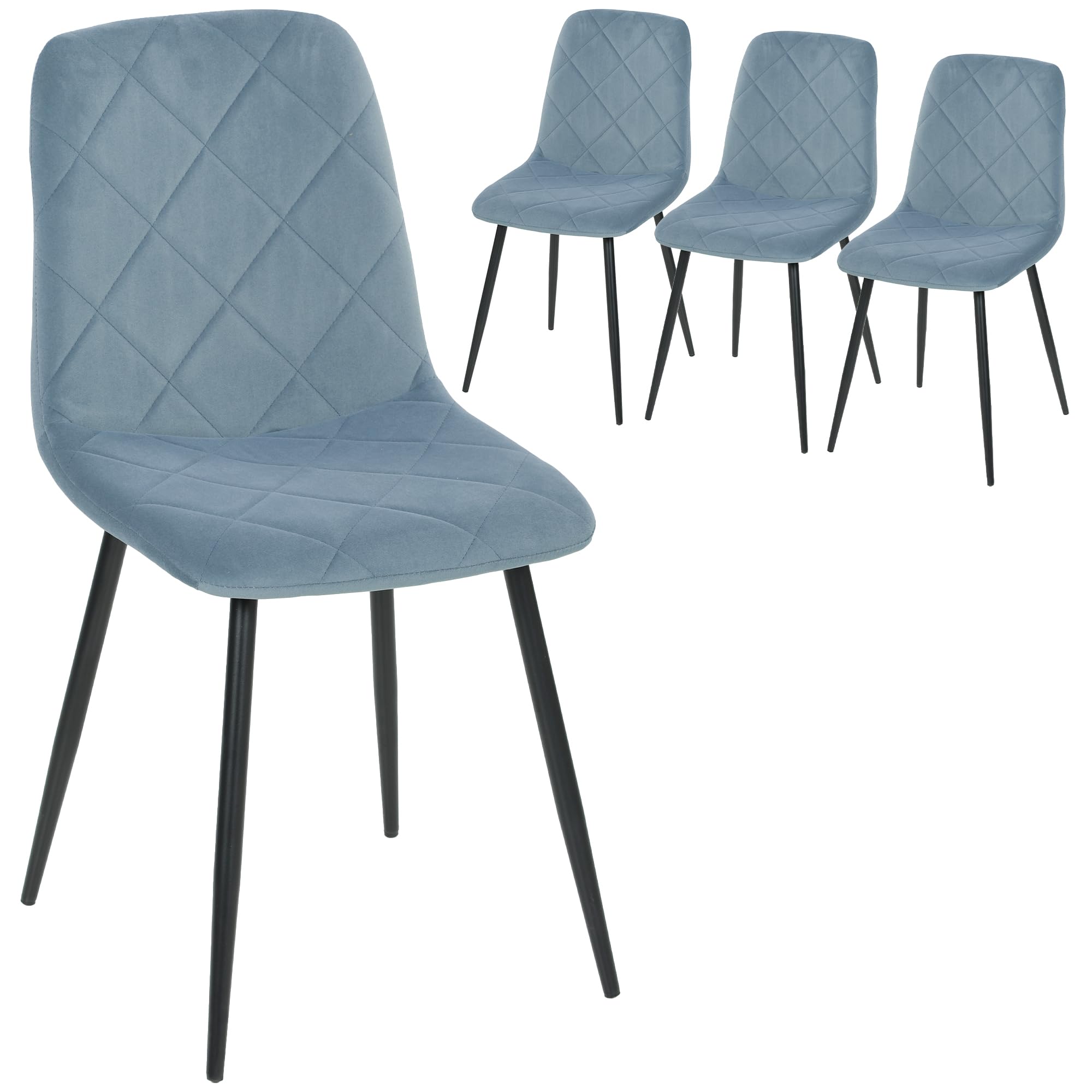 HOMCOM Juego de 4 Sillas de Comedor Modernas 45x54x87 cm Azul Claro | Sillas de Cocina, Tapizadas en Terciopelo, con Patas de Acero, para Salón