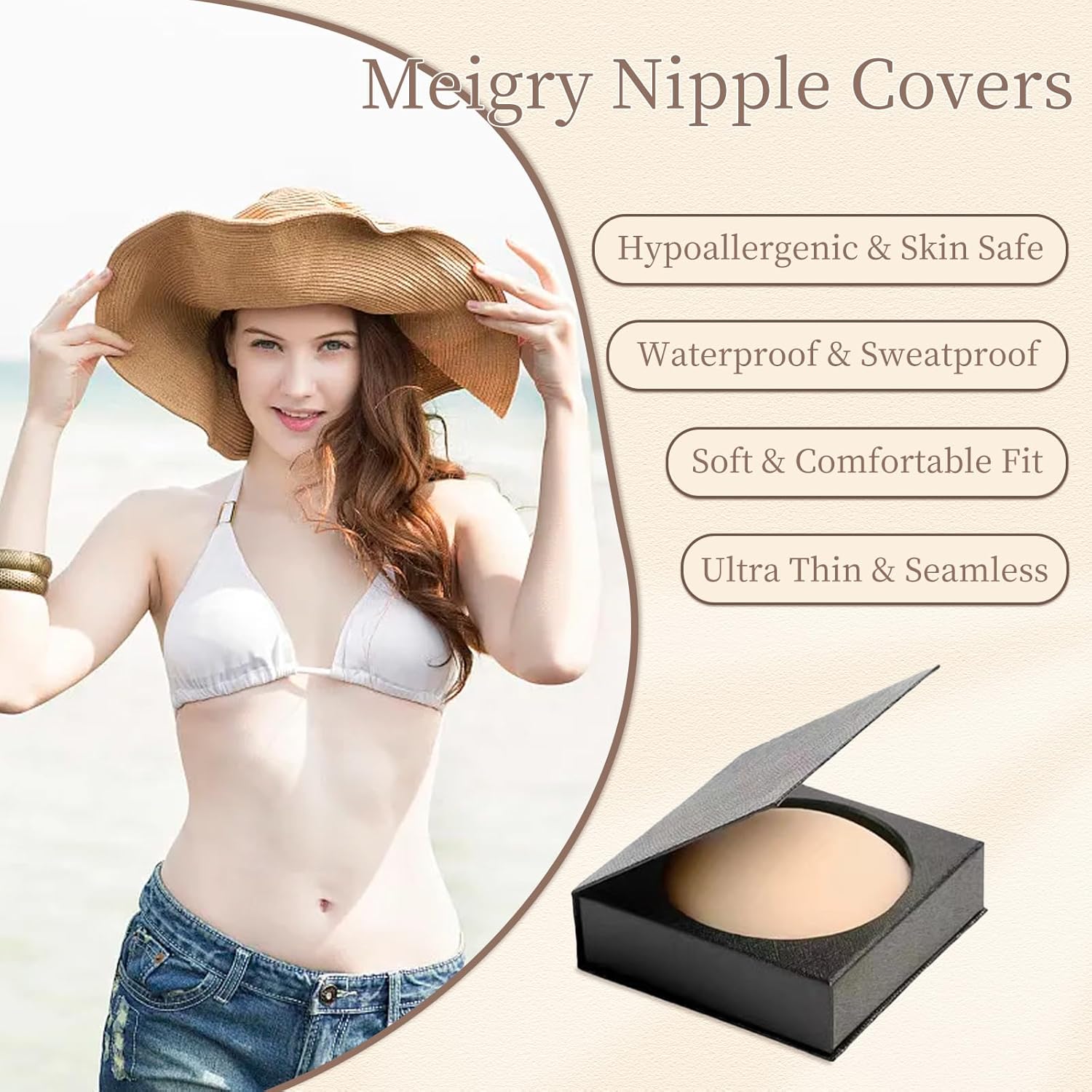 Nipple Covers For Women, 2 Pairs Sticky Pasties bra, Ultra Thin Seamless Sheer Adhesive Silicone Reusable - Image 2