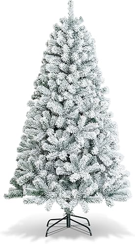 Miniatura 10 de COSTWAY Navidad artificial de 7.5 pies, de PVC de alta calidad, árbol de pino de nieve flocado con soporte de metal sólido, ideal para interiores y