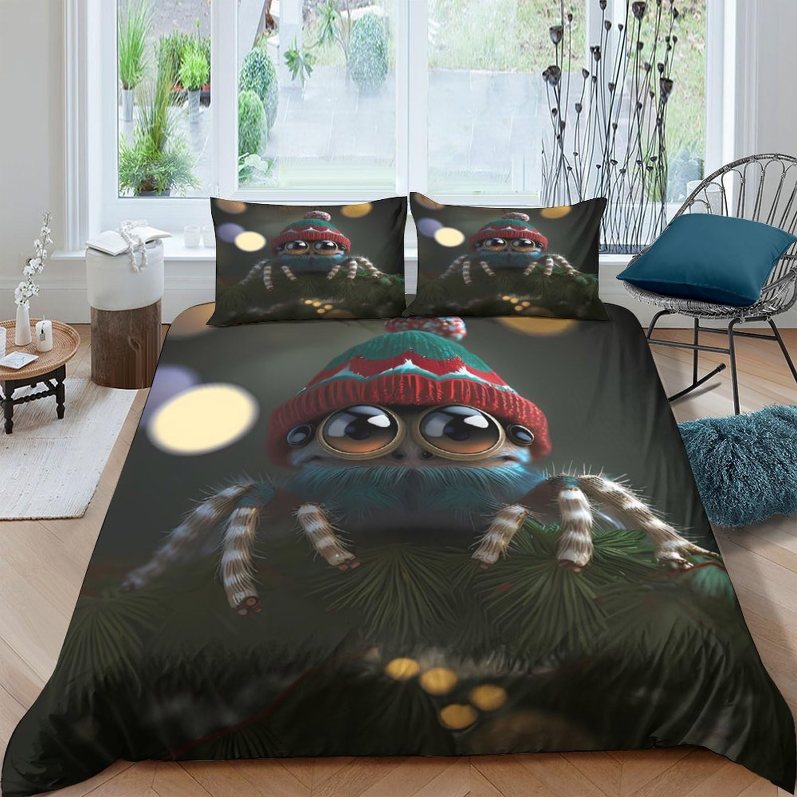 Ctjqhvkz Style-9 3D Printed Cute Spider Fitted Sheet Microfiber Breathable Cartoon Christmas Hat Bed Cover For Bedroom Dorm Mattress Decor Single（135X200cm）