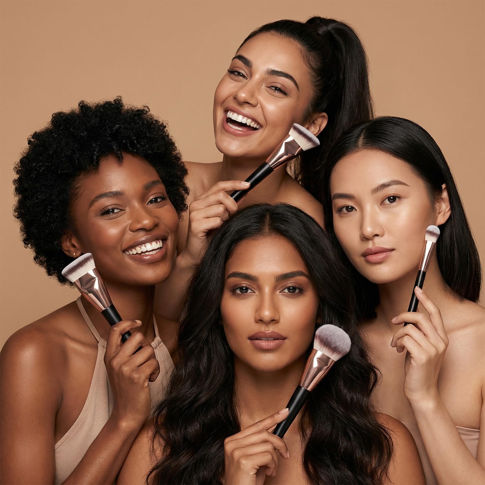 Set di 4 pennelli da trucco, pennello per fondotinta e pennello angolato per correttore, perfetto per miscelare liquidi, creme o cosmetici in polvere impeccabili