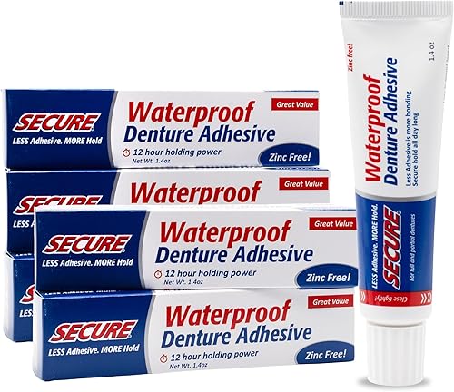 Miniatura 24 de Secure Adhesivo impermeable para dentaduras postizas, sin zinc, extra fuerte de 12 horas, 1.4 onzas (paquete de 2)