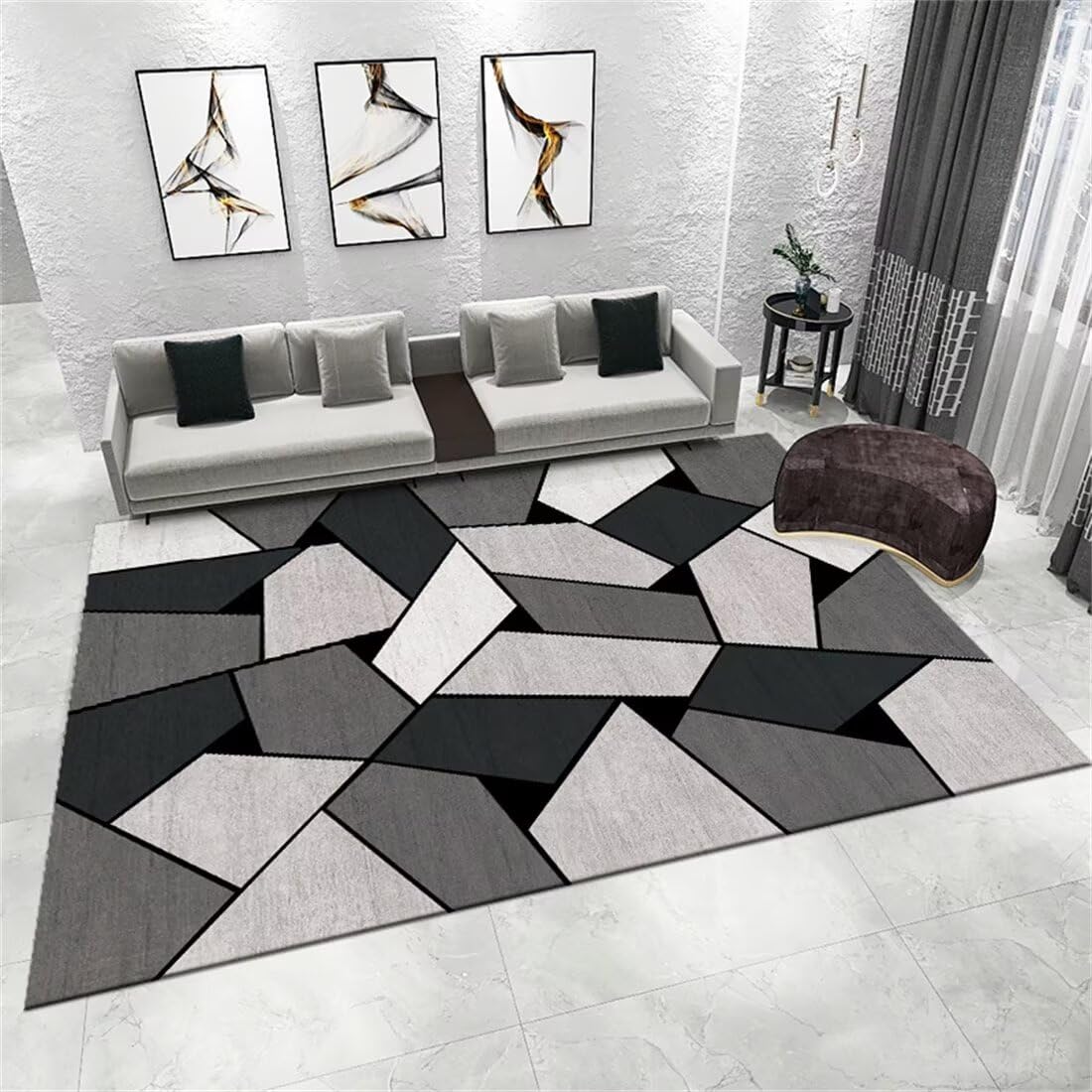 Tapis de salon 200x300 cm gris à motifs géométriques graphiques