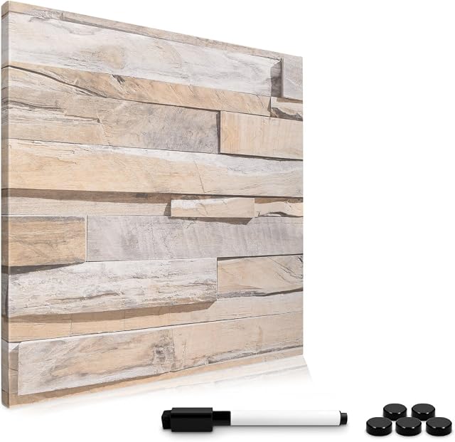 Navaris Magnetic Memo Board Whiteboard - 40 x 40 cm Dry Erase White Board with Design for Wall - Includes Marker and Magnets - Stone Wall