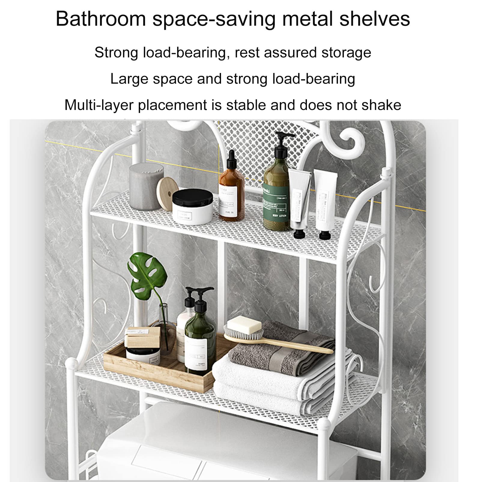Aufbewahrungsregal über der Toilette, Multifunktionaler Badezimmer-Organizer Freistehender Toilettenständer, Metallregal mit Haken und Toilettenpapierregal