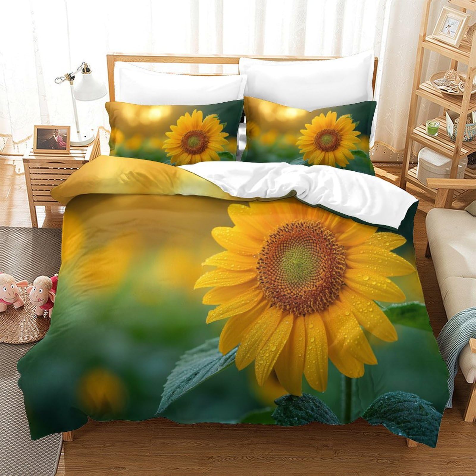 P1S9U7W5Y Vibrant Sunflower 3D Printed 3pcs Microfiber Duvet Cover Set Sunflower Bedding Set King（220x240cm）
