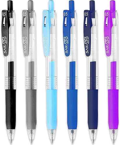 Zebra Sarasa Clip - Bolígrafos de tinta de gel - punta de 0020in - tonos fríos - Paquete de 6