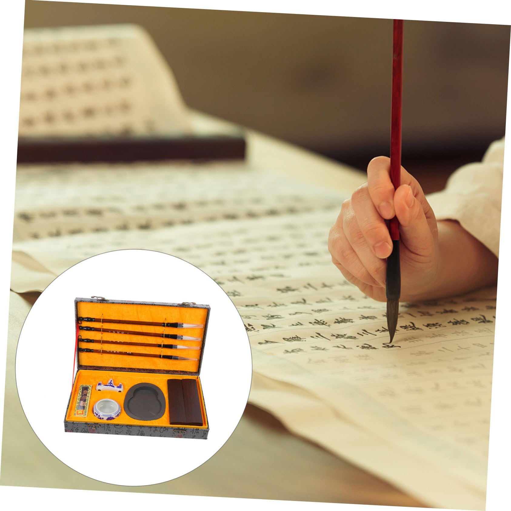 Holibanna Set Pinceaux Calligraphie Chinoise avec Pierre à Encre Bâton Encre Portable et Stylo Écriture pour Étudiants Pratique et Légère
