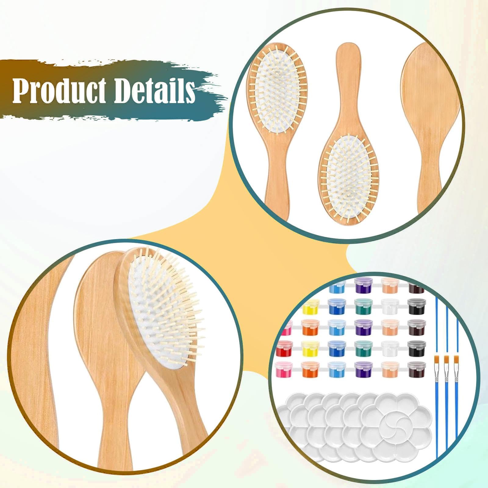 Kits de Pintura para Cepillos de Pelo de Madera, Cepillo de Paleta de Madera, Suministros para Fiestas Nocturnas, Propio Cepillo de Pelo, Pein