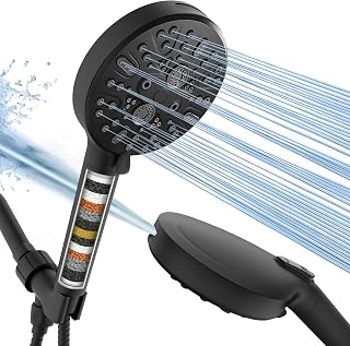 Cobbe Filtered Shower Head, High Pressure 9 Spray Mode Handheld Shower Head with Filter Built-in Power Wash with Hose and Water Softener for Hard Water Remove Chlorine, Matte Black