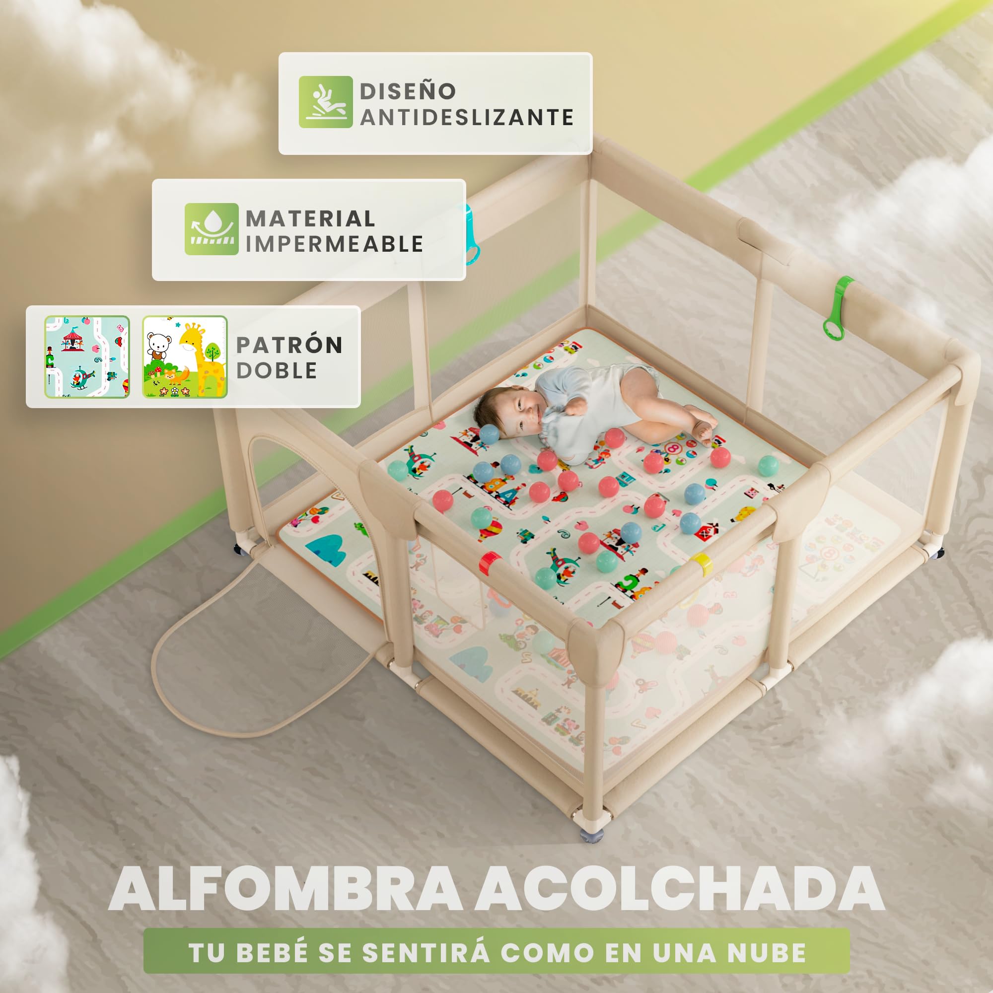 Parque Infantil Para Bebés 120x120 Cm – Con Alfombra Incluida, Malla Transpirable, Fácil De Montar