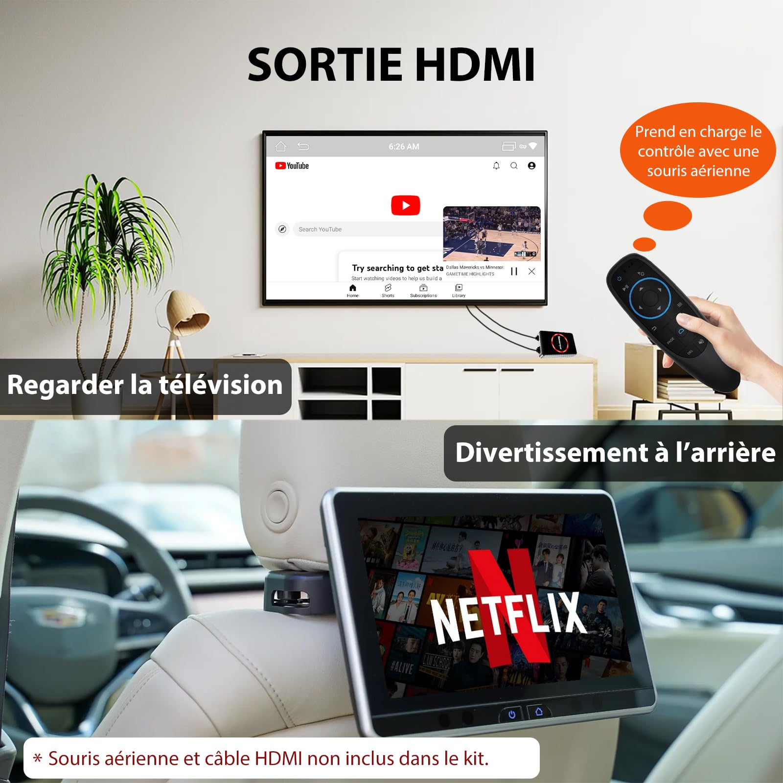 Sunweyer Adaptateur sans Fil CarPlay 2025 Android Auto Streaming Box SW12 avec Netflix, Youtube, Hulu, Installation de l'application – AI Box, Dual WiFi, HDMI, lumière d'ambiance LED (SW12 Pro)
