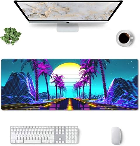 Miniatura 9 de Alfombrilla de mouse retro Vaporwave para videojuegos, alfombrilla de escritorio fresca Synthwave Neon grande XL larga extendida alfombrilla de