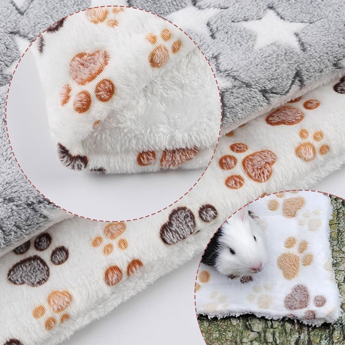 Set di 3 letti di peluche per piccoli animali, coperta morbida per porcellini d'India, conigli, cincillà, scoiattoli - tappeto per roditori lavabile