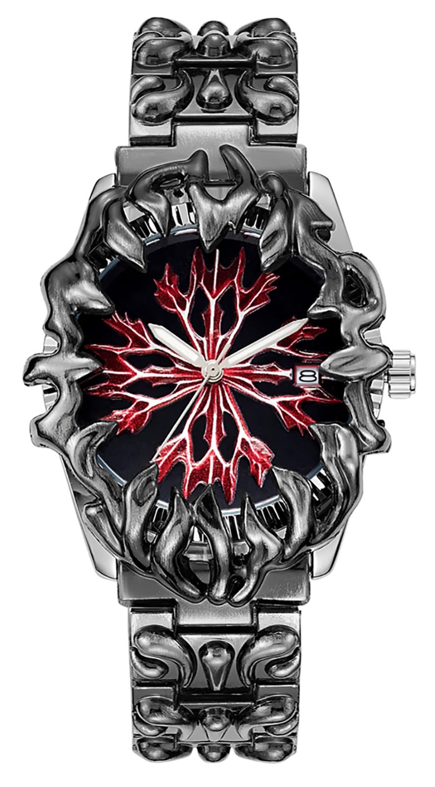 CARLIENGothic Claw Watch for Men – Unique Stainless Steel Wristwatch, Luminous Hands, Waterproof Quartz Movement, Futuristic Melting Style, Cool Red & Green Color Options