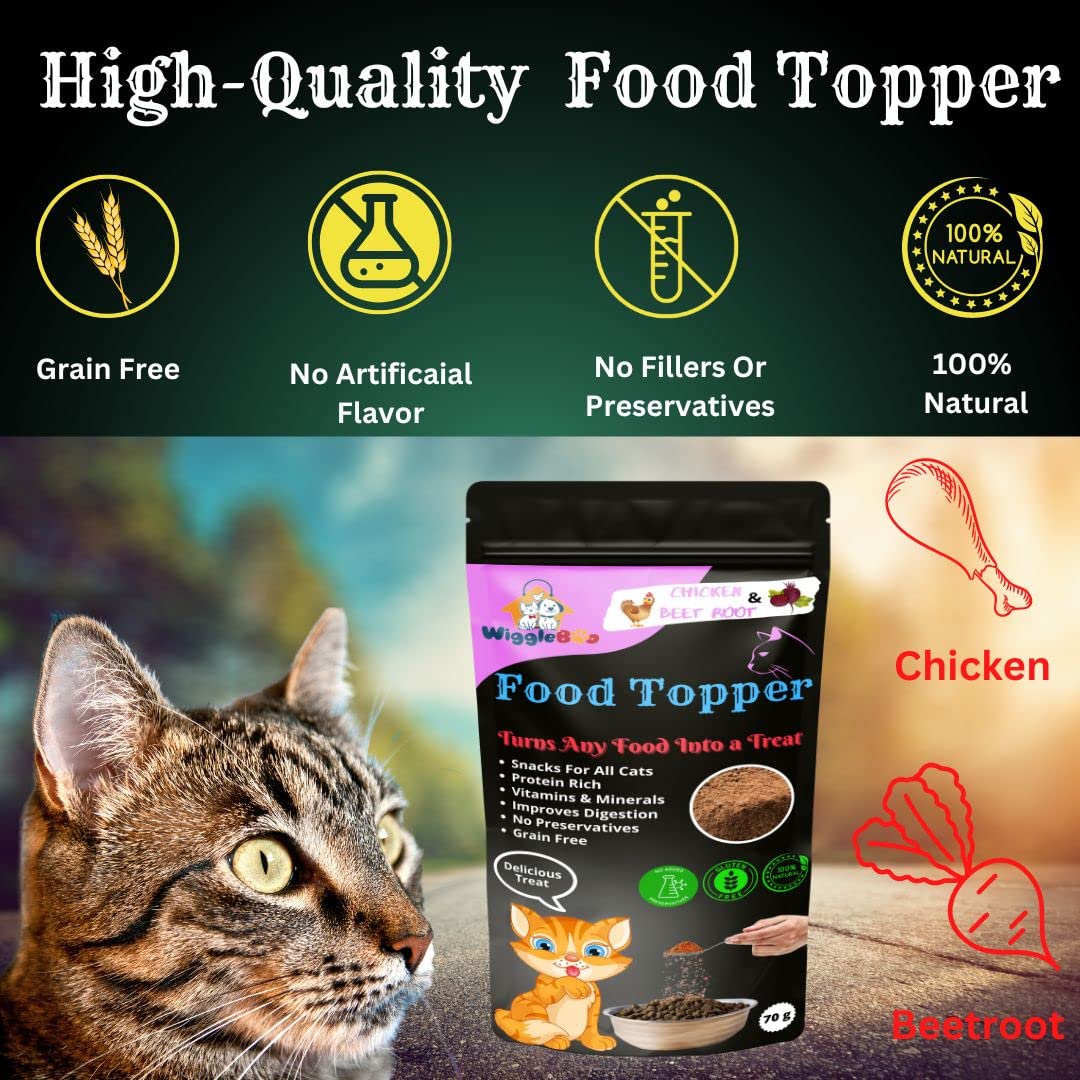WiggleBoo Magical Cat Food Topper || Joy of Best Taste || Chicken & Beet Root Flavour || Grain Free & Protein Rich || Super Energy Food || 70g 4