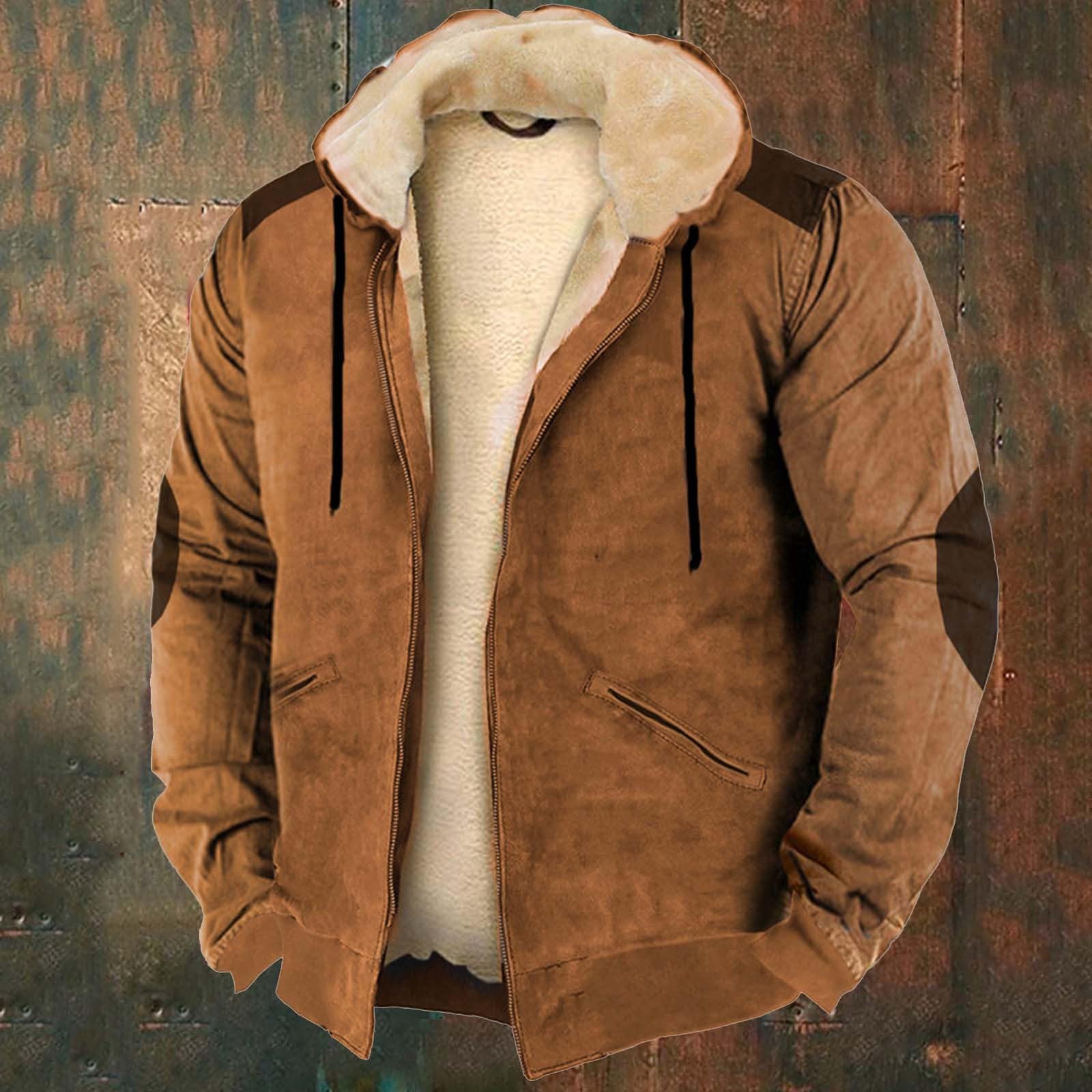 Mantel Herren A Linie Farblich passende Herren-Baumwolljacke mit Kapuze und Reißverschluss Herren Mantel Rose (Brown, L)