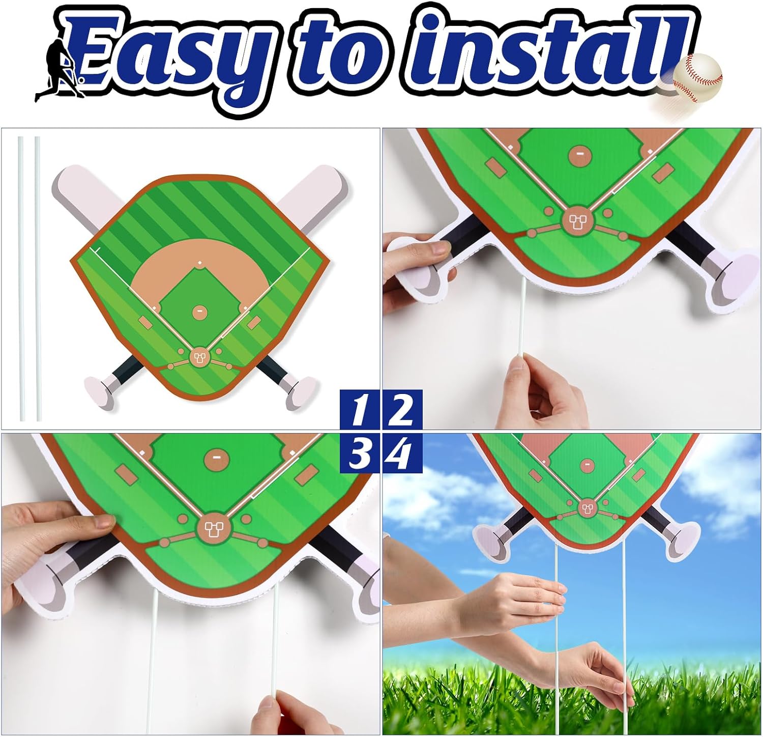 Menkxi 18 Pcs Happy Birthday Yard Signs with Stakes Decorations Themed Party Decorations Ball Birthday Outdoor Lawn Signs for Outdoor Sport Party Supplies(Baseball)