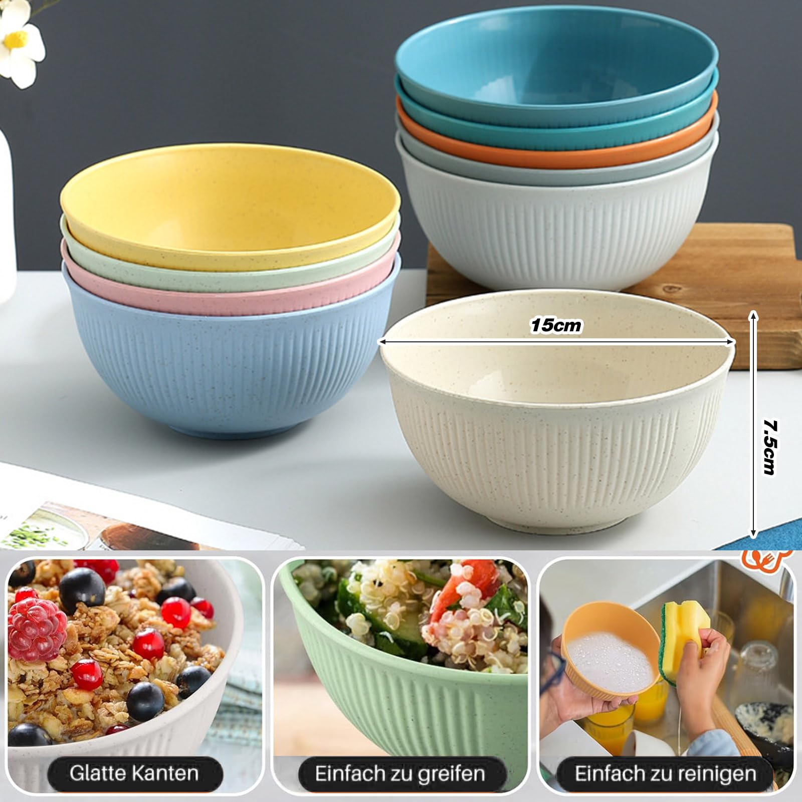 11-teiliges Müslischalen Set Aus Kunststoff - Unzerbrechliche Schüsseln Für Suppe, Salat & Ramen