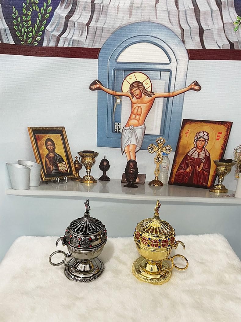 Church Censer, Orthodox Censer, Tabletop Censer, Family Prayer Corner Decoration, Gift for Friend (Silver)