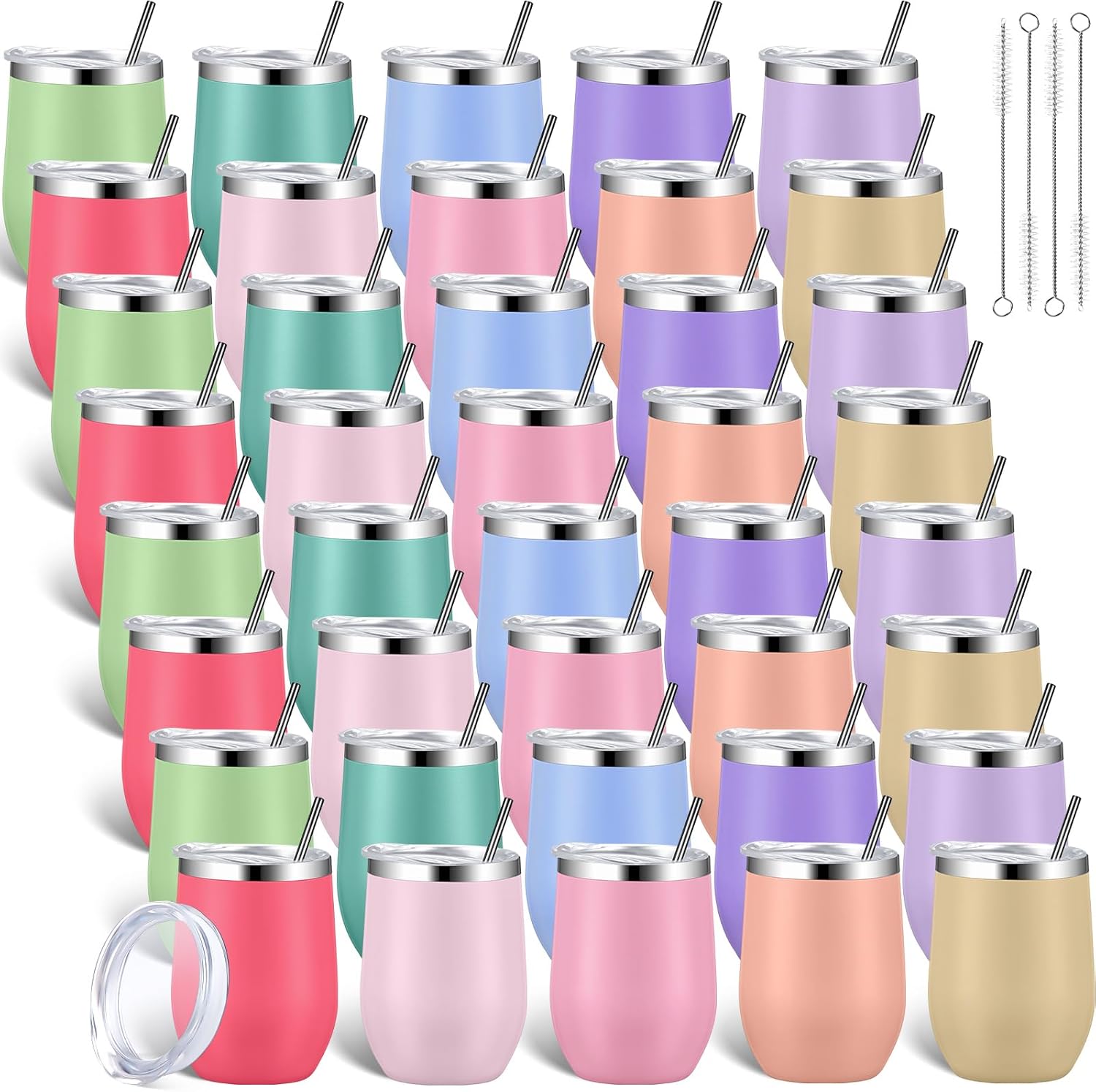 Sieral 40 Pack Insulated Wine Tumbler 12 oz Stainless Steel Wine Cup with Lid Straw Travel Coffee Mug Double Wall Vacuum for Employee Team Appreciation Wedding School CNA Week(Morandi Color)
