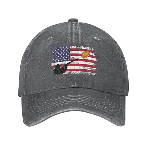 Skeet Shooting USA Flag Trap Shooting Clay Pigeon Unisex Baseball Cap Cotton Fits Men Women Washed Denim Adjustable Dad Hat