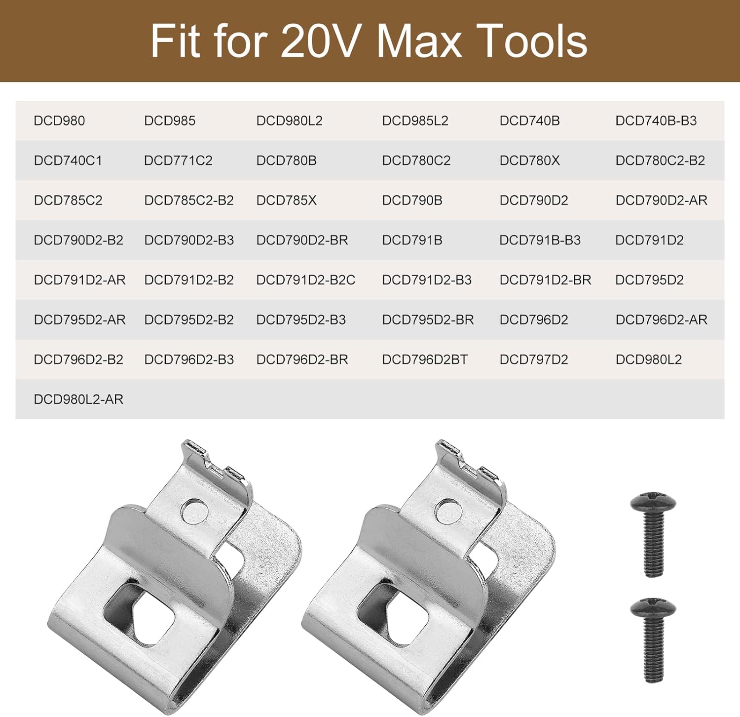 6 Pack N268241 N086039 Belt Clips for 20V Power Tools, 304 Stainless Steel Replacement Clip Compatible with DCD980, DCD985, DCD980L2, DCD985L2, Includes Screws and Drill Tool Hooks