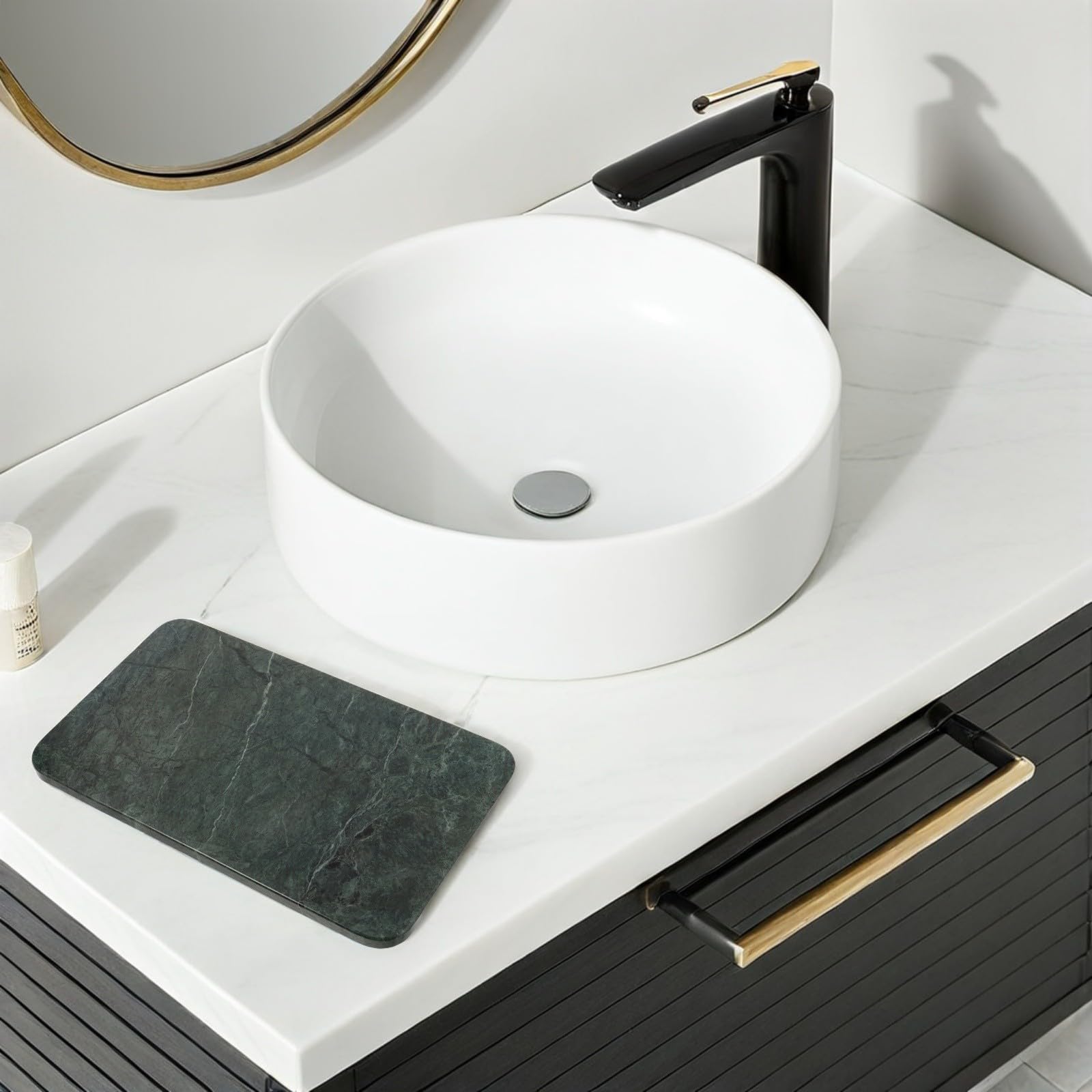 Bandeja de Mármol Rectangular para Baño y Cocina, 25x14 Cm