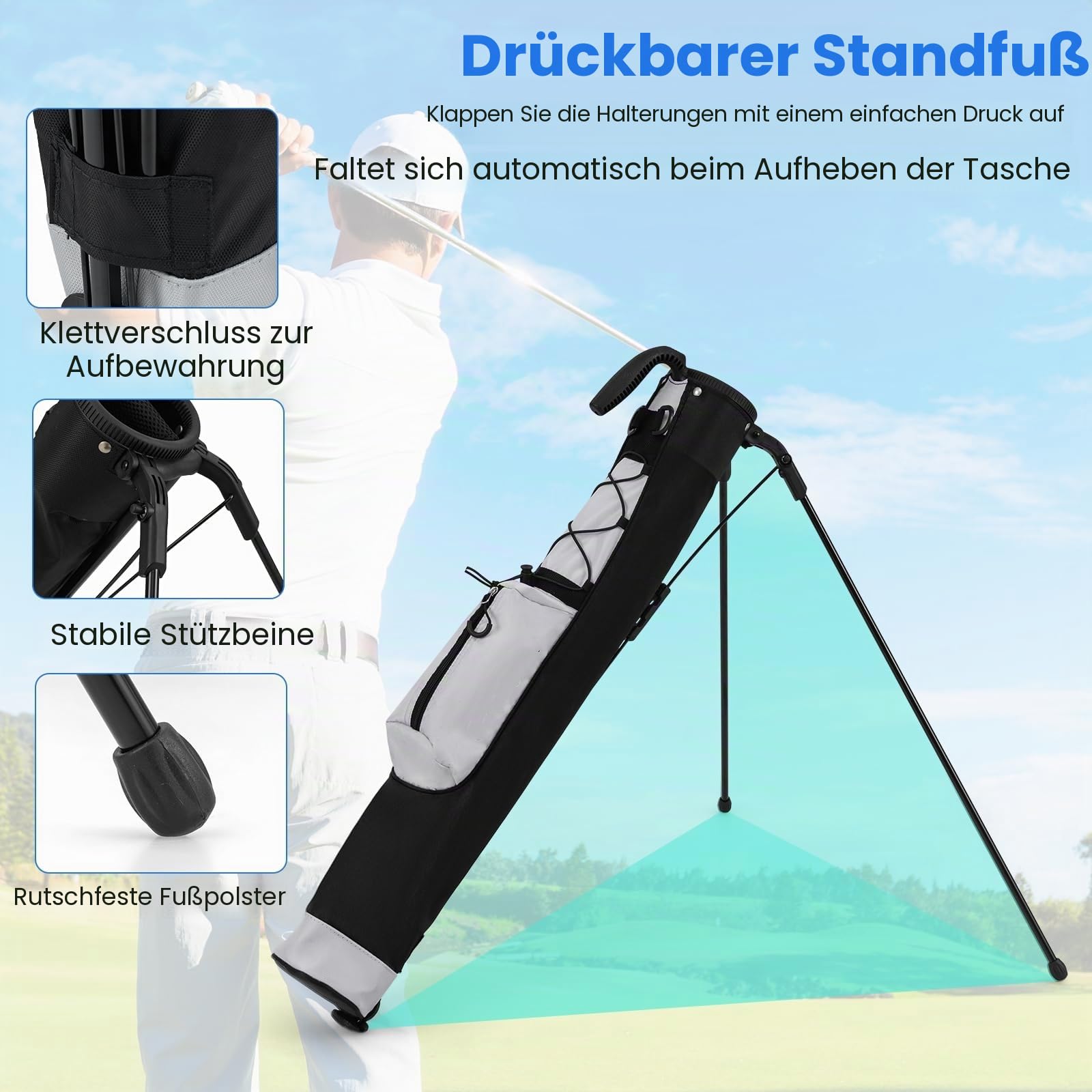 LIFEZEAL Golftasche, Reisetasche Leicht mit Ständer, 2 Fächer, Becherhalter, wasserdichte Tragetasche, Golf Pencil Bag für Damen und Herren