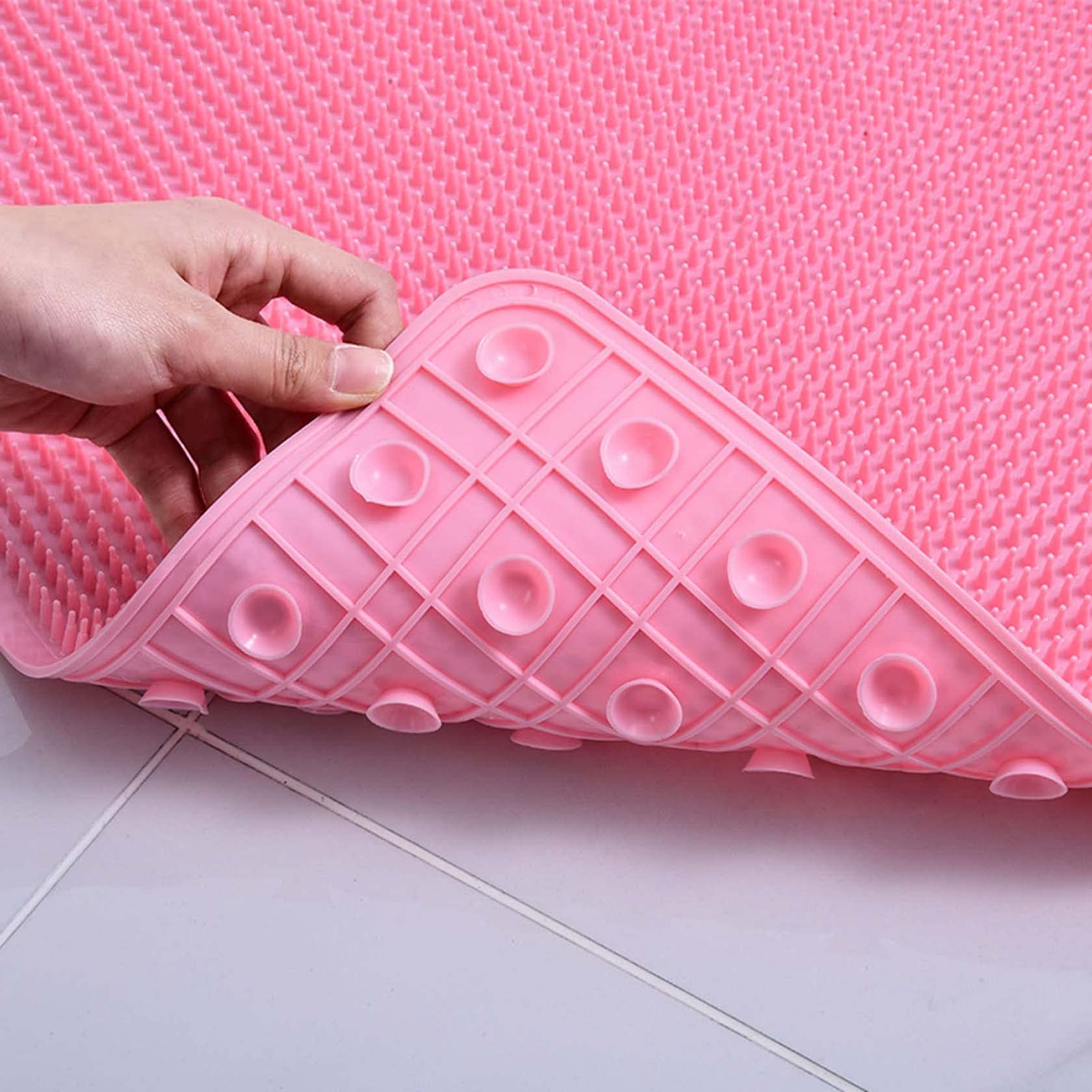 Alfombrilla de Ducha Antideslizante con ventosas, Alfombrilla de baño de PVC Antideslizante, Alfombrilla de Masaje antifatiga para el Suelo, Lavable, Rectangular, Rosa, 34 * 67 cm / 13,4 * 2