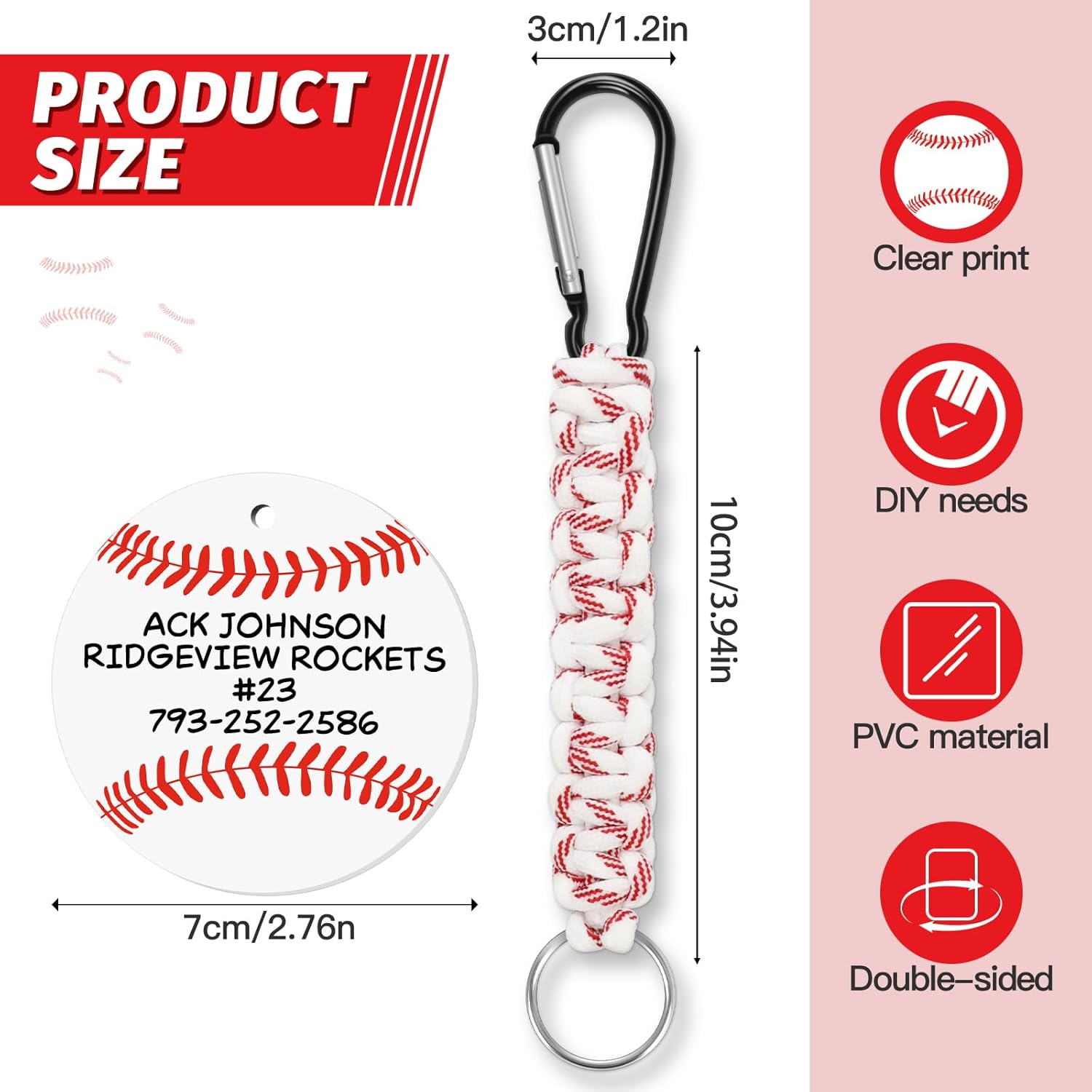 1PCs Ball Braided Lanyard Keychain, Ball Keychain with Hook and DIY Card,Backpack Charms Team Gifts for Sport Fan