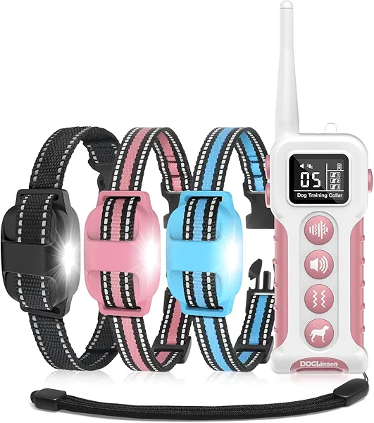 DOGLinsen Dog Training Collar for 3 Dogs, No Shock Vibrating Dog Collar 3 Pack - Rechargeable Waterproof 3300FT Training Collars with Remote, Vibration Collar for Puppy Small Medium Large Dogs