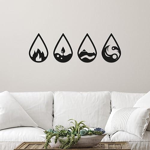 DIGU - Arte de pared de madera de cuatro elementos decoración de pared de madera de 4 elementos colgante de pared triangular letrero de pared