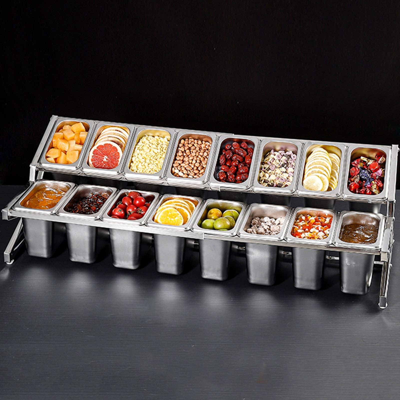 Aserzenith Silver/A Expandable 304 Stainless Steel Spice Rack Set, Countertop Spice Rack, Condiment Dispenser With Spoons For Seasoning Sauce Salad Jam Fruits Ingredients,-37.8X13.4x10.2in