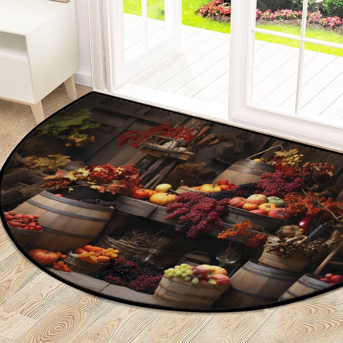Mexpekil Paillasson demi-lune en forme de tonneau en bois pour intérieur et extérieur - Antidérapant - Lavable - Absorbant la saleté - 100 x 160 cm