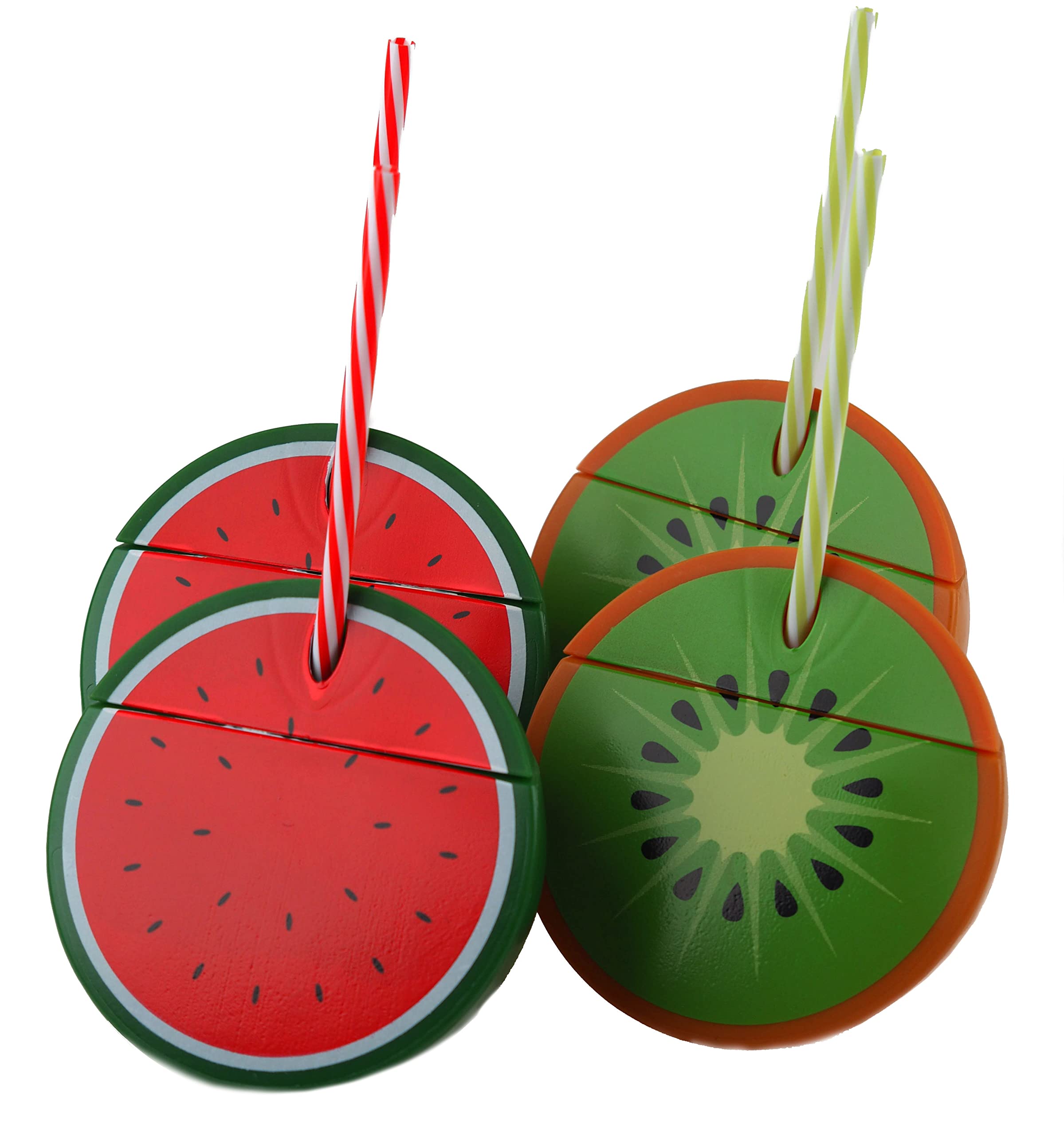 BWG Watermelon Kiwi Novelty Drinking Cups with Lid & Reusable Straw (Set of 4)