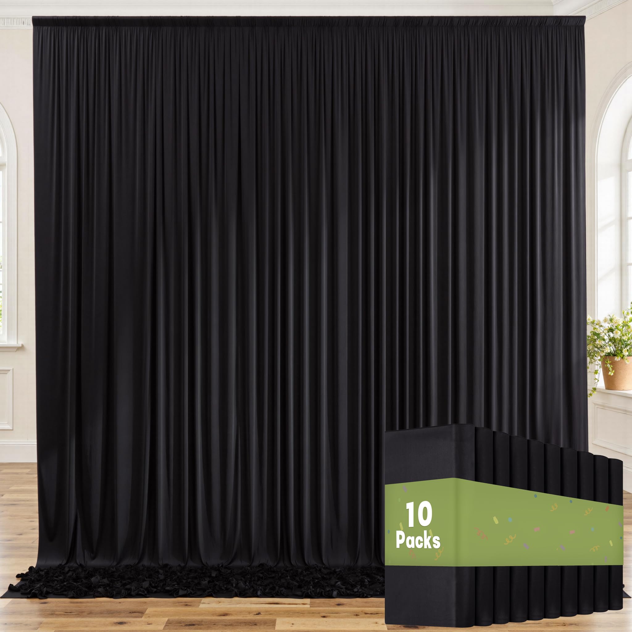 10ft x 10ft Wrinkle Free Black Backdrop Curtains for Parties, 2 Panels 5ftx10ft Polyester Photo Backdrop Drapes for Wedding Birthday Graduation Photography Background — view 124