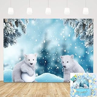 Winter White Polar Bear Photography Background Ice Snow Xmas 5x3ft Baby Shower Children Birthday Party Backdrop Snowflake Forest Christmas Decoration Banner Photo backdrops Studio Booth Props