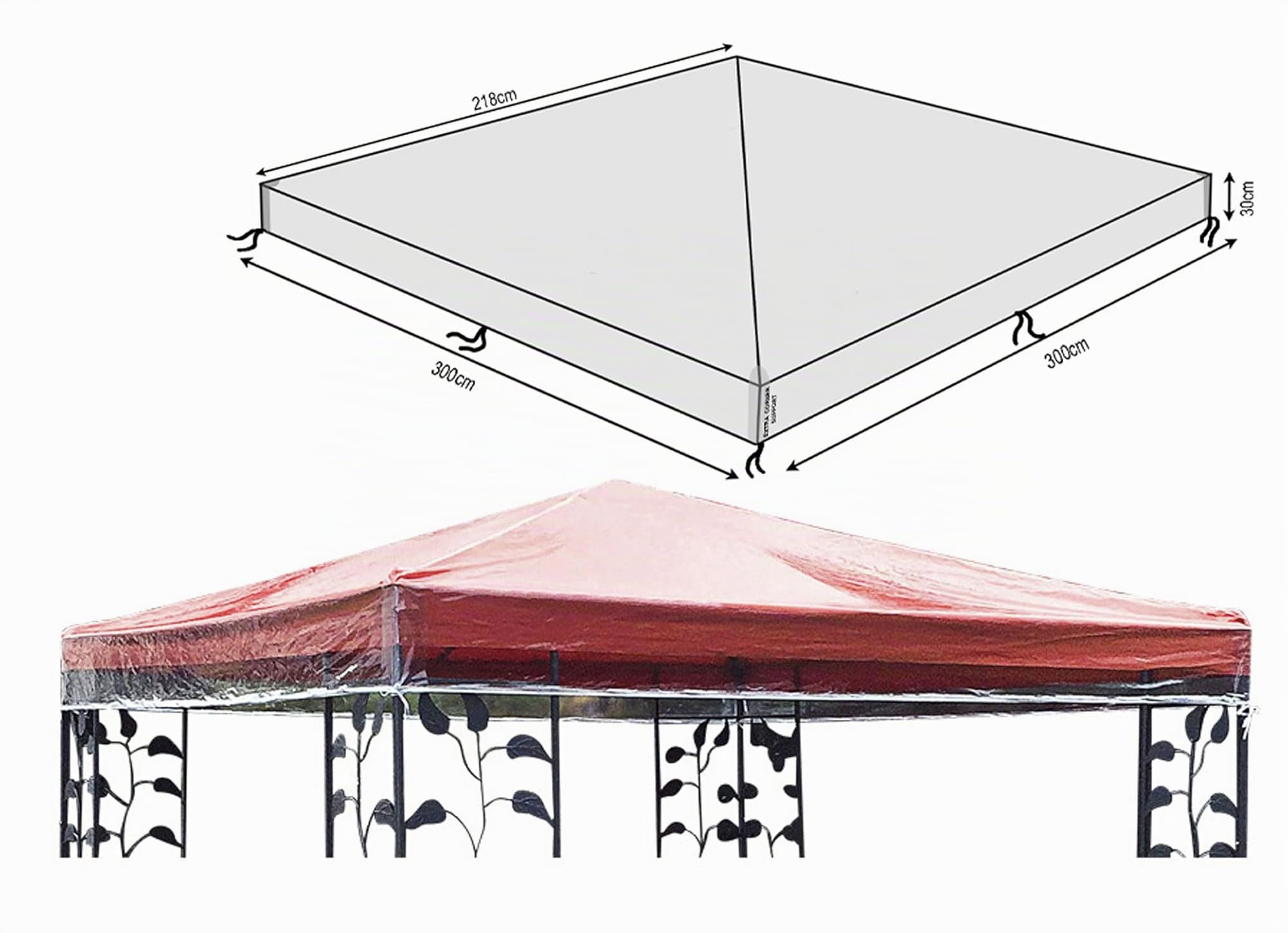 QUICK STAR Gazebo Cubierta Protectora Pavillon 3 x 3 m Impermeable Transparente Protección contra la Intemperie