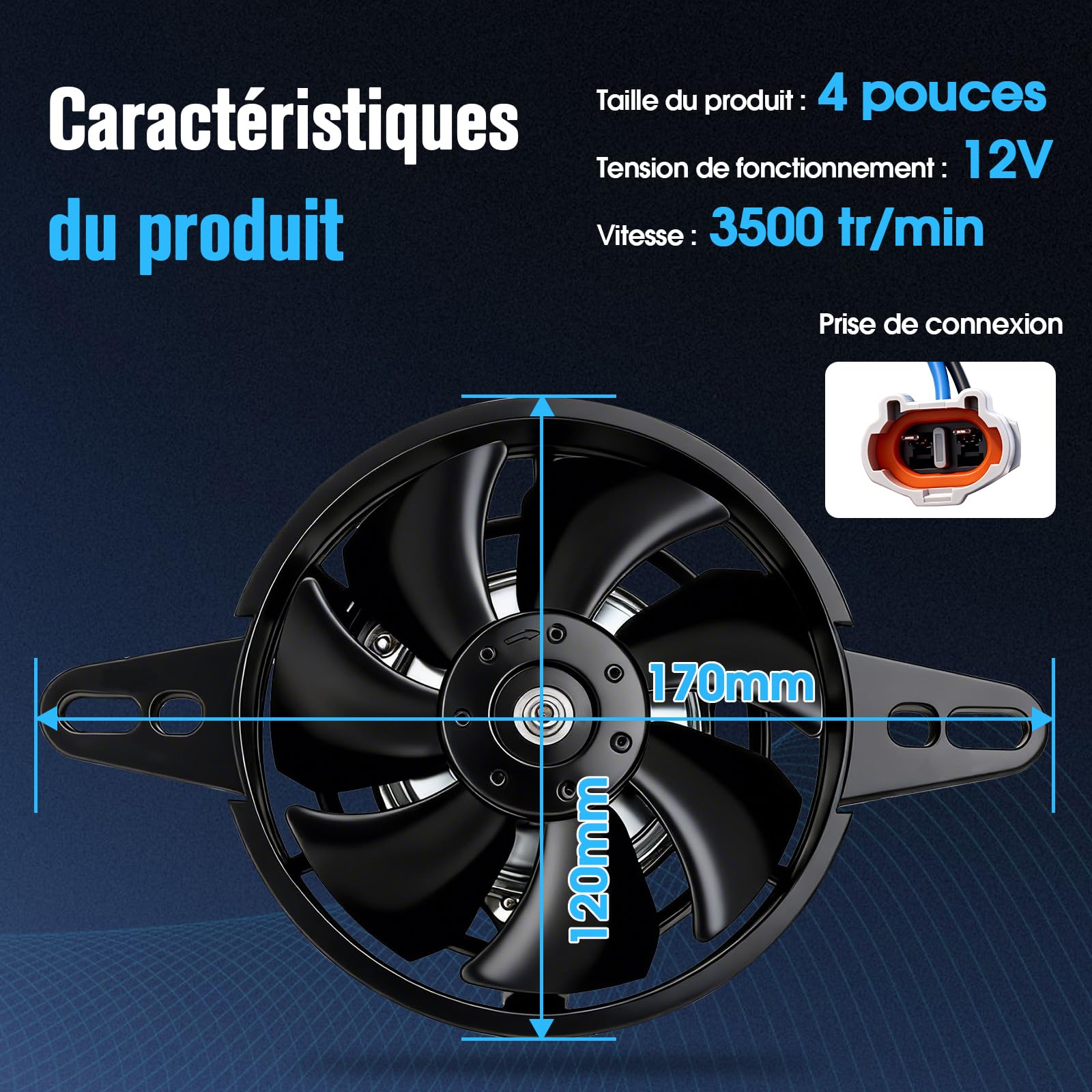 Ventilateur Moto 12V 4 Pouces pour Moto Cross Pit Bike ATV Quad | Ventilateur 4 Pouces, Format Universel, Alimentation 12 V, Usage Moto Cross, Compatible avec Moto Cross, Pit Bike, ATV