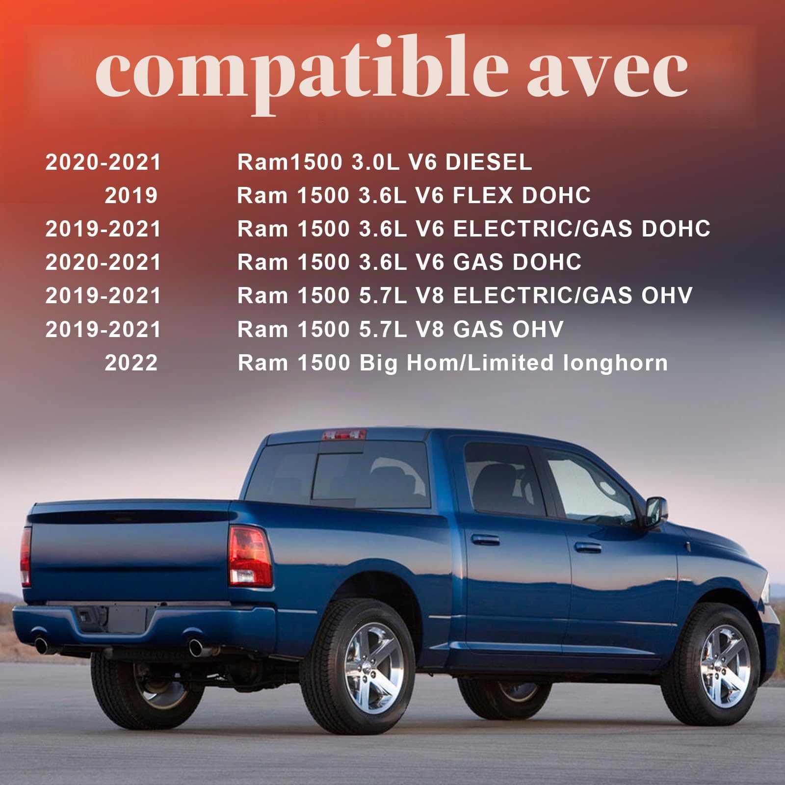 Marche arrière pour lit 82215289AG Compatible avec Dodge Ram Dodge Ram 1500 DT 2019 2020 2021 2022 Marche arrière rétractable de porte-bagages Remplace 82215289AB 82215289AC 82215289AD