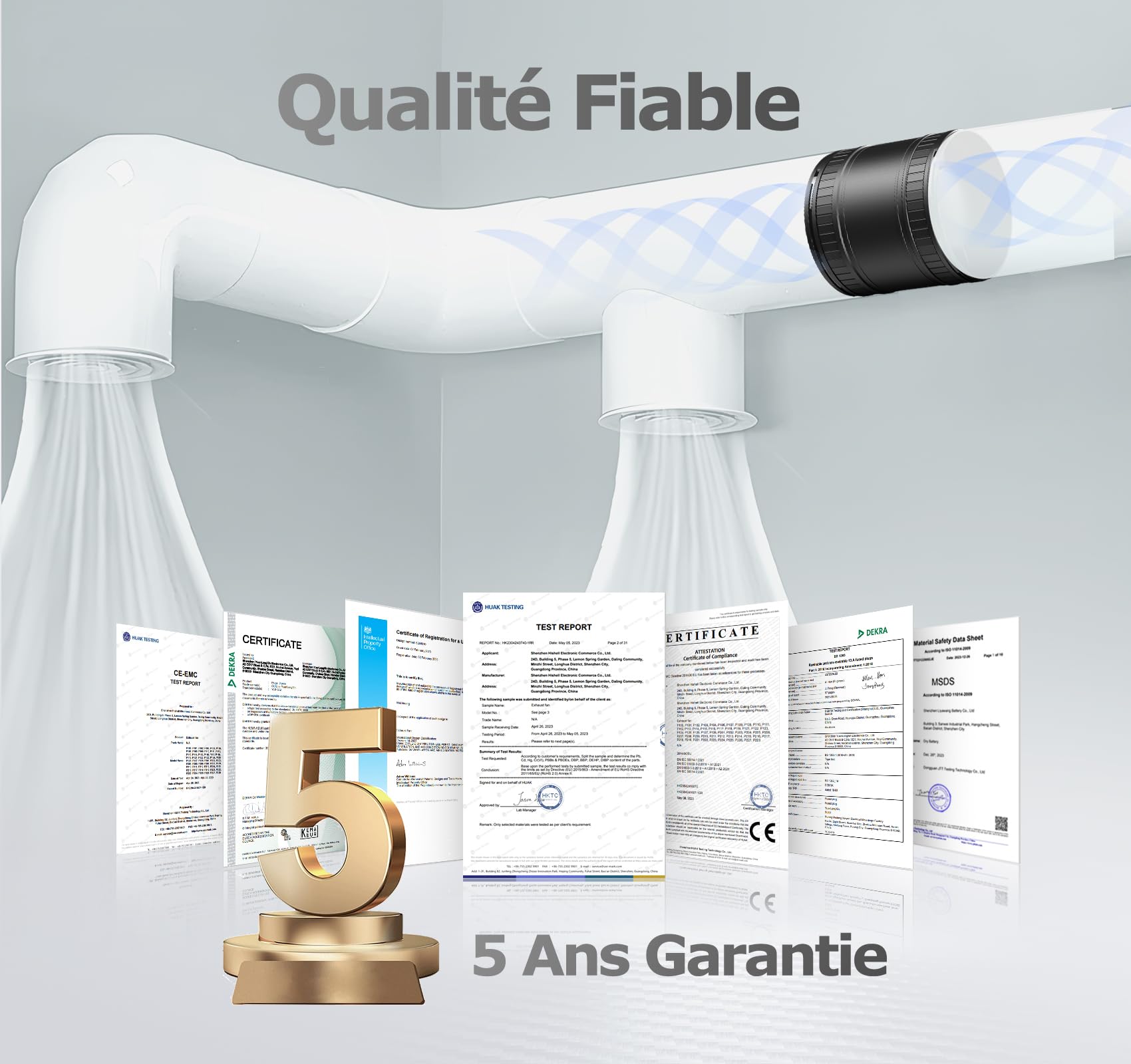 Extracteur d'air 100mm, Ventilateur de Conduit Compact avec Protection Contre la Surchauffe, 32dB 130m³/h Aérateur Extracteur Silencieux, VMC Salle de Bain Cave Garage Tente Garantie 5 ANS