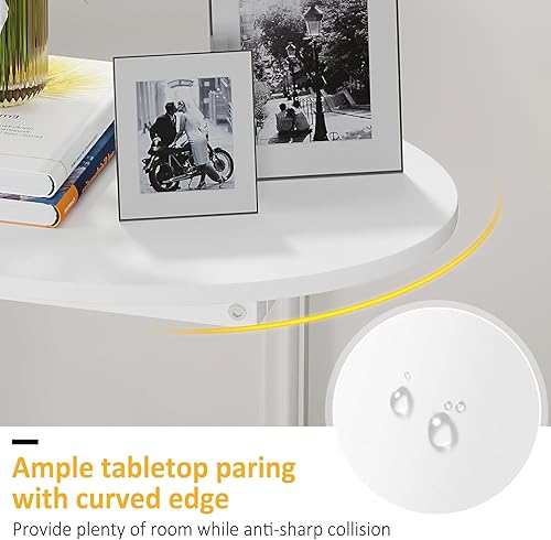 Miniatura 6 de Hosfais Mesa auxiliar pequeña mesa auxiliar ovalada en forma de C, bandeja de TV de madera para sala de estar, dormitorio, sofá, espacios pequeños
