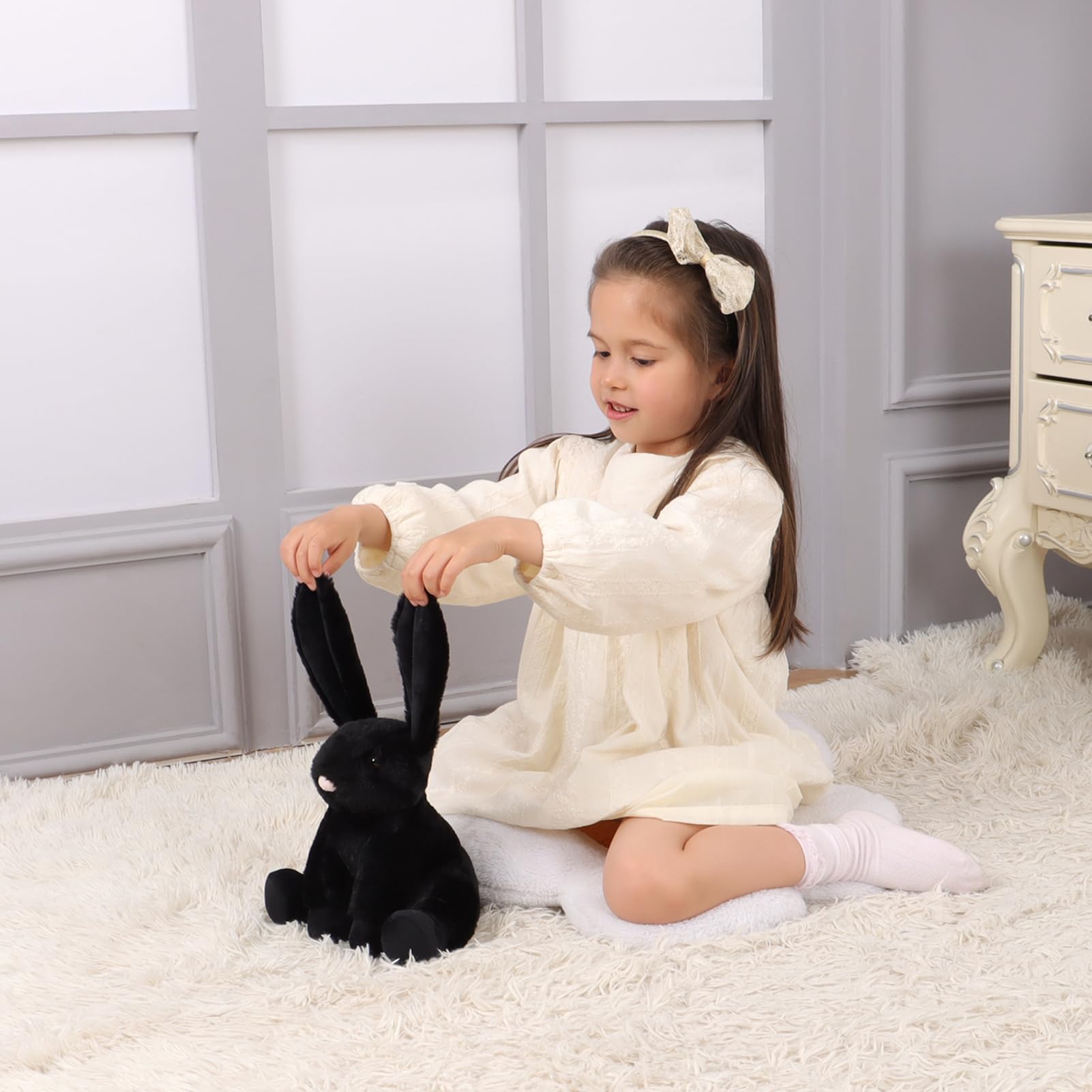 Apricot Lamb Toys Plush Black Bunny Rabbit Stuffed Animal with Fluffy Soft Ears (Black Bunny, 8 Inches), Small - Image 2