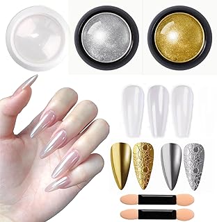 Holographic Mirror White Pearl Chrome Nail Powder Gold Effect Pure Metallic Dust Sequins UV Gel Nail Chrome Pigment for Nail Art Decoration