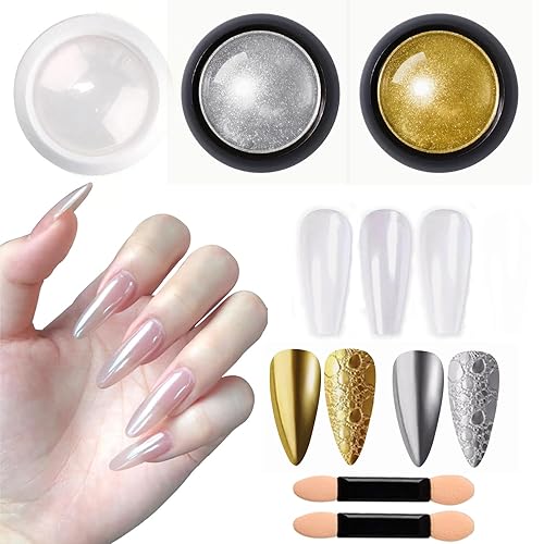 Miniatura 19 de Espejo holográfico dorado cromado polvo para uñas efecto brillantina, lentejuelas de polvo metálico, gel UV, pigmento de polvo cromado para uñas