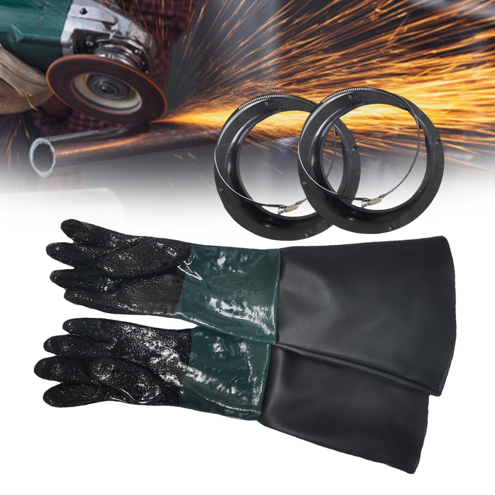 Gants de sablage à poignée de particules avec de gants pour armoires de sablage et manipulation de produits chimiques