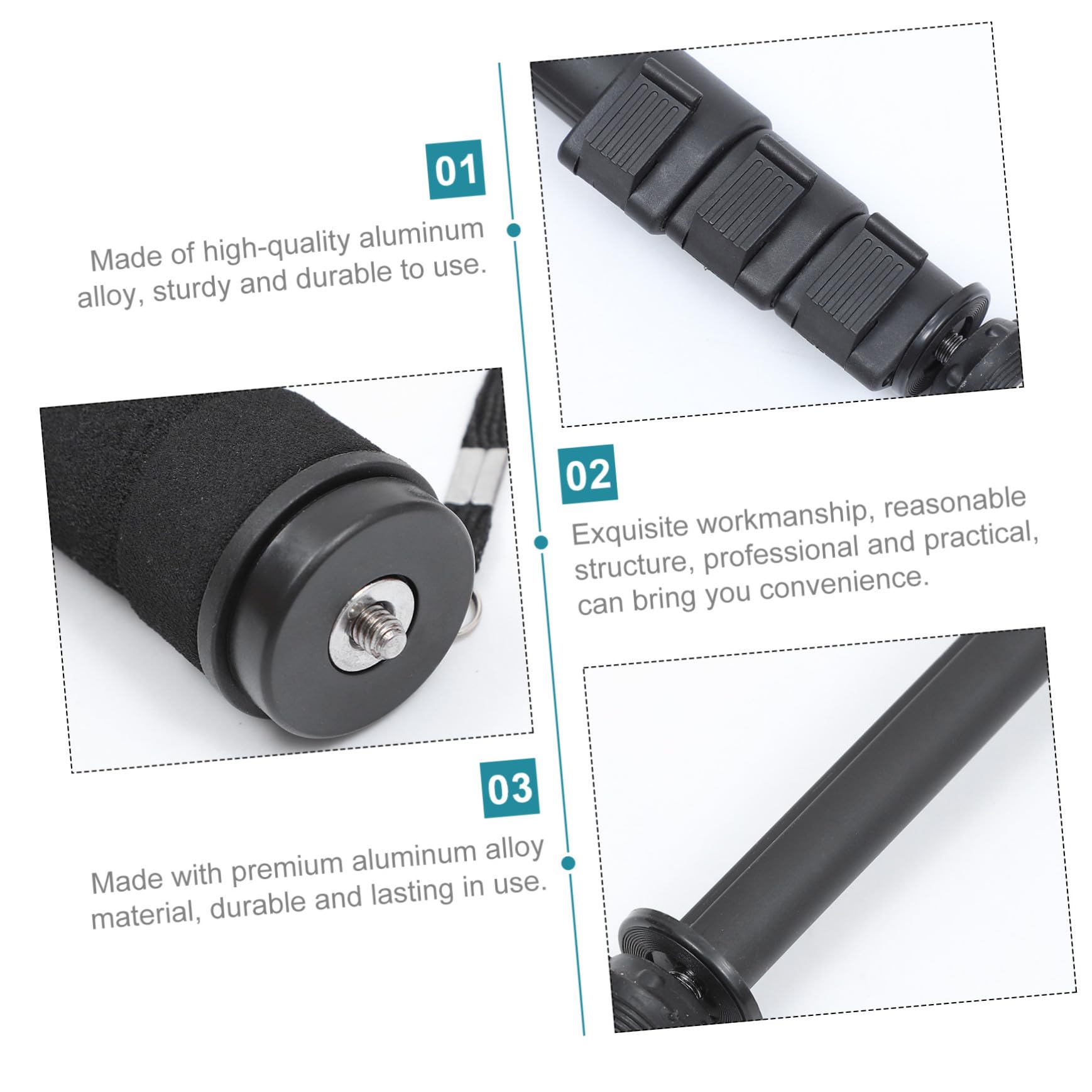 Monopode Extensible pour Appareil Photo Charge Maximale 3kg en Alliage D'aluminium Léger et Stable Support Portable Noir pour Photographe en Déplacement