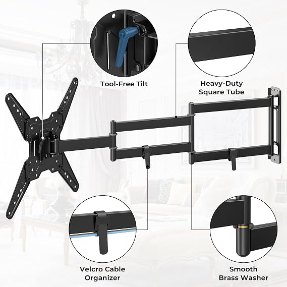 BONTEC Long Arm TV Wall Mount, Full Motion, 37.4 Extension for 2665 TVs