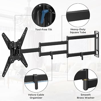 BONTEC Long Arm TV Wall Mount, Full Motion, 37.4 Extension for 2665 TVs